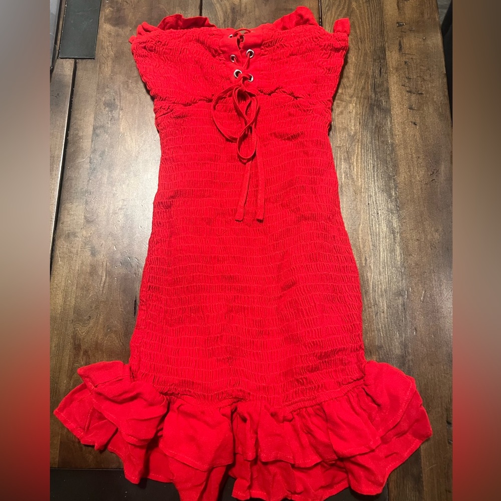 Blue Blush Red Tube Mini Dress